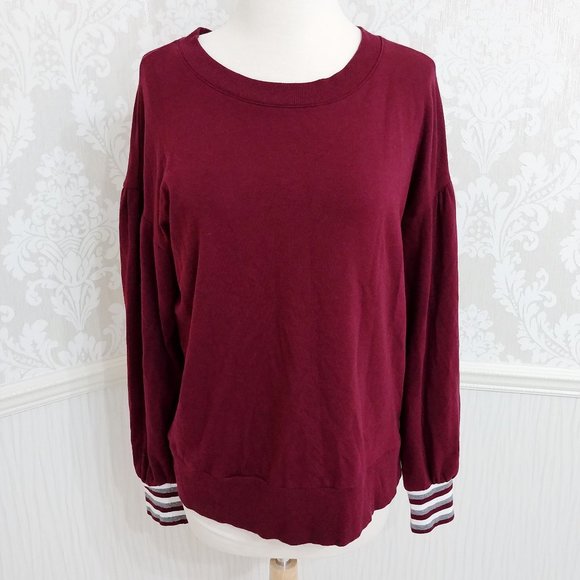 NWT Maison Jules Sporty Striped Cuff Crew Neck Sweatshirt Size Medium - Picture 2 of 5